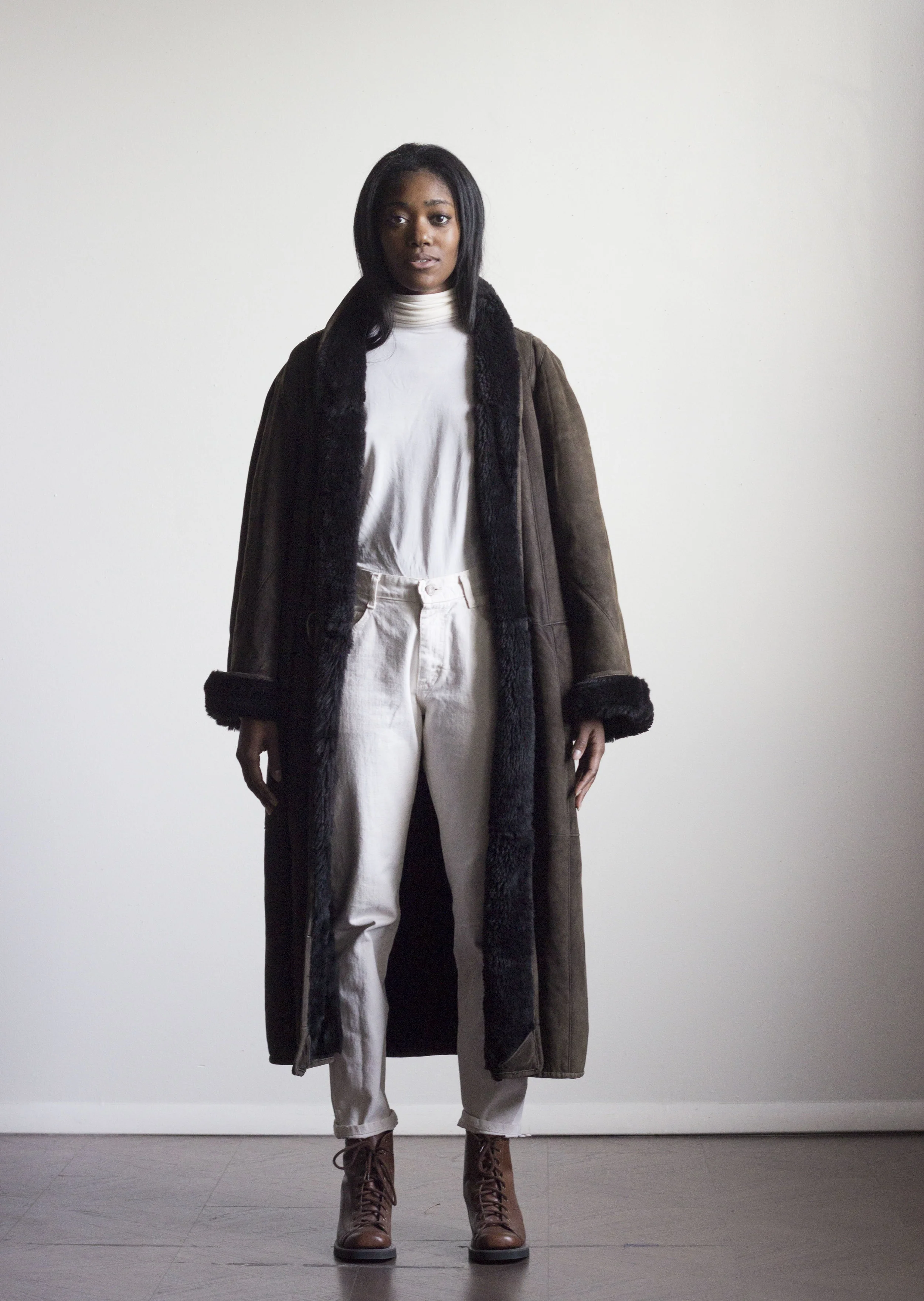Fendi Vintage Chocolate Brown Shearling Swing Coat // Size Medium